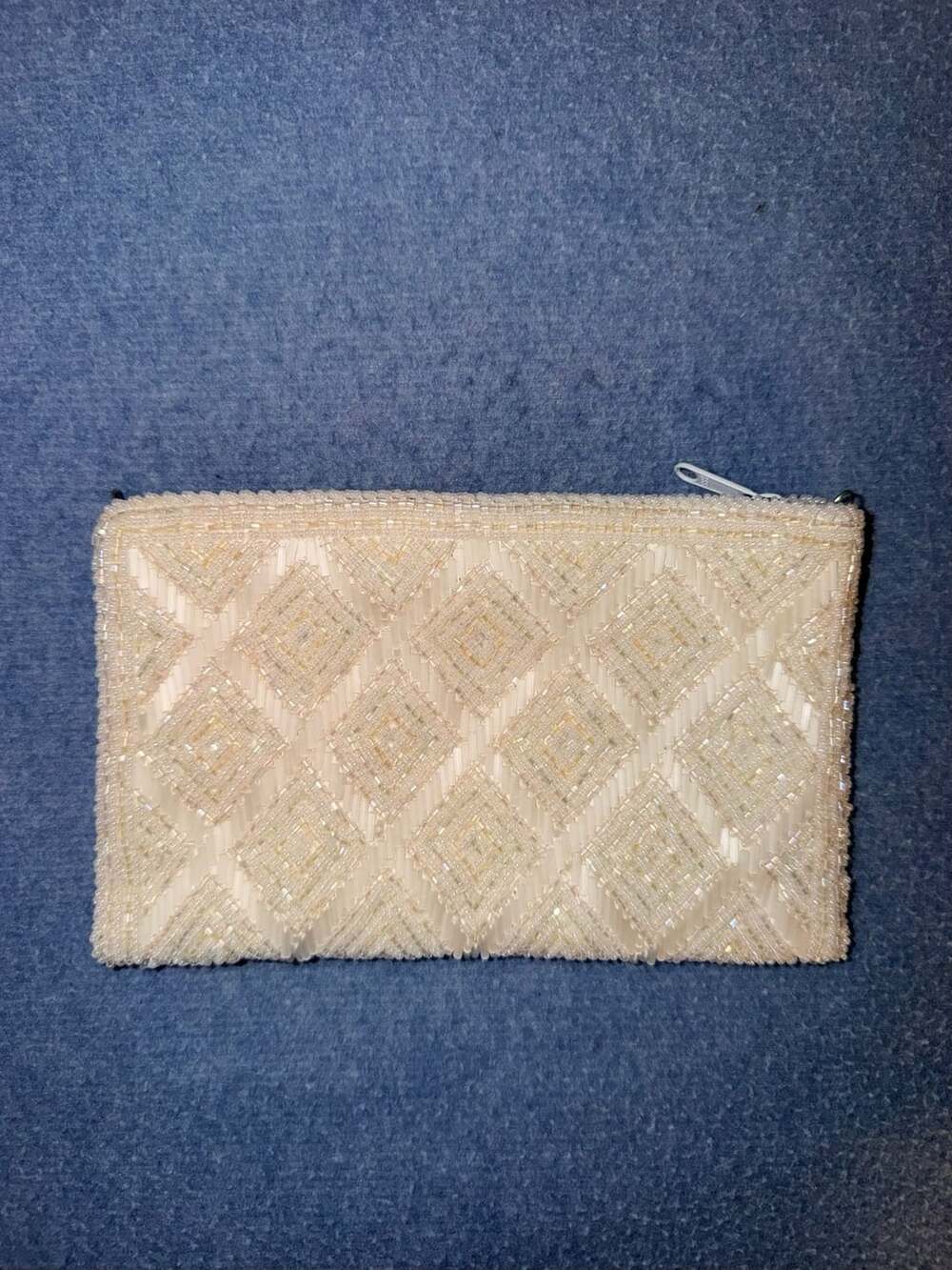 ASOS DESIGN Diamond Beaded Zip Top Clutch Bag White